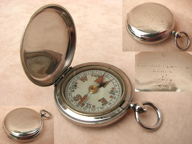 WW1 Clement Clarke MK VI military pocket compass dated 1918